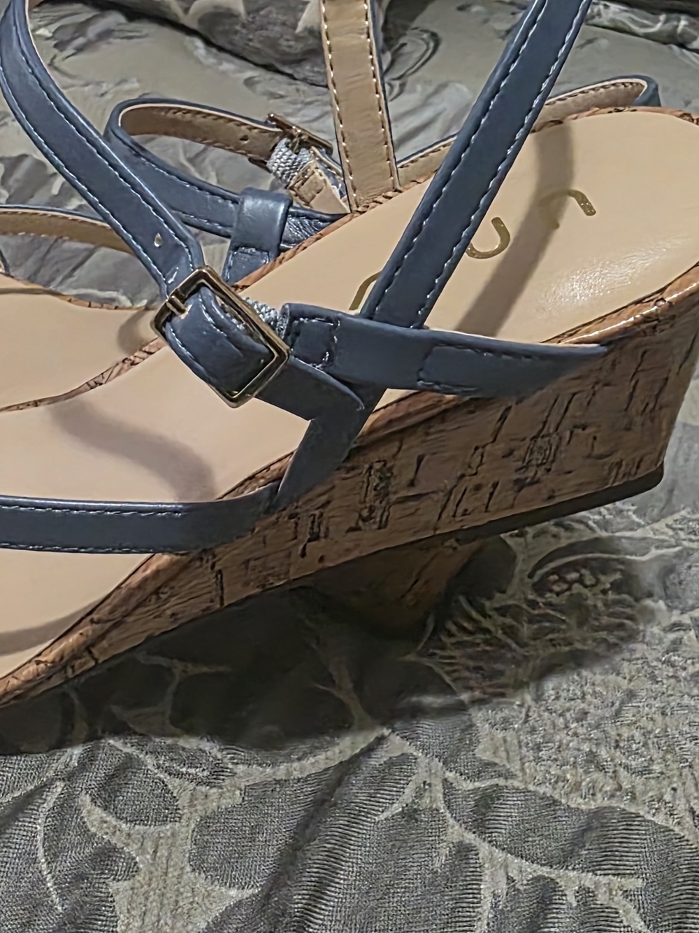 Unisa Blue Strappy Cork Wedge Sandals - Picture 4 of 4